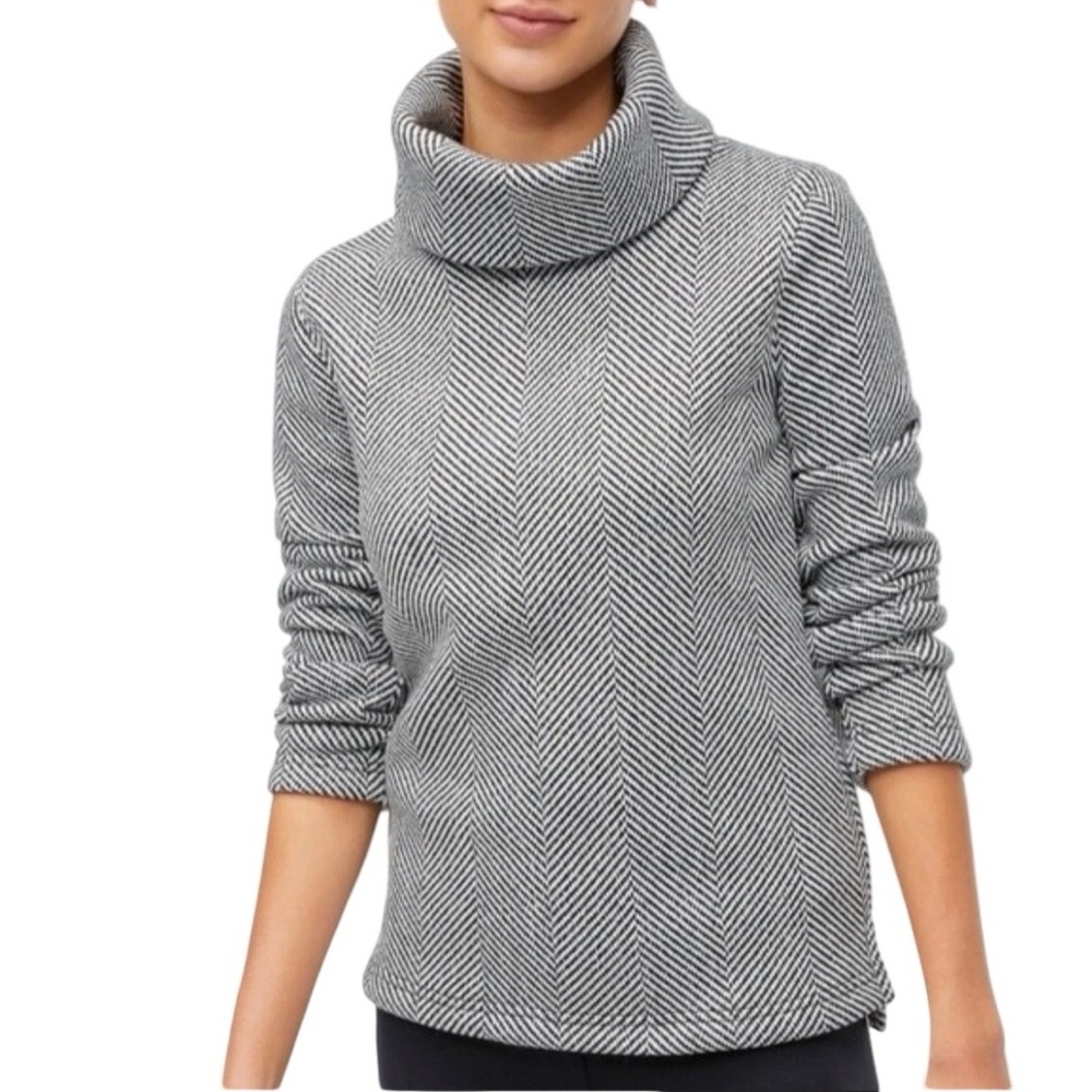 J.Crew Factory Herringbone Funnel Neck Pullover Sweatshirt Black‎ White Size L